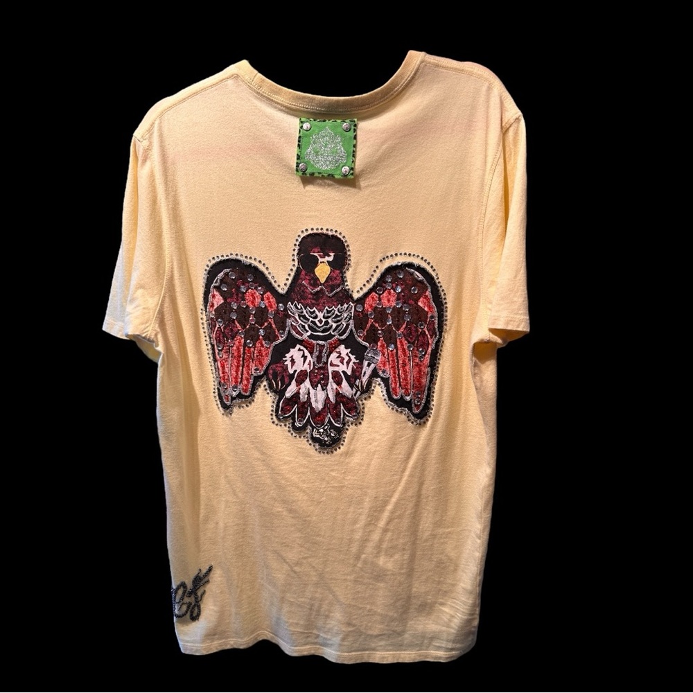 Elvis Jesus Pale Yellow Beaded Graphic T-shirt (Sz L) (EUC)